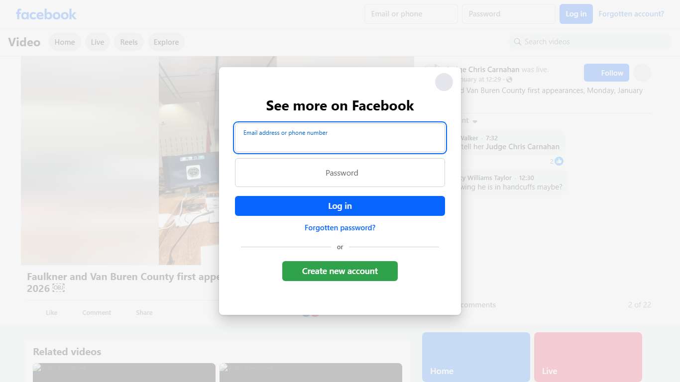 Faulkner and Van Buren County first appearances, Monday, January 12, 2026 ￼ Judge Chris Carnahan Facebook