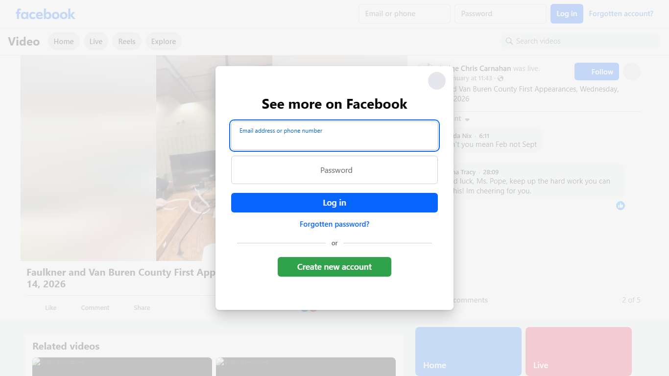 Faulkner and Van Buren County First Appearances, Wednesday, January 14, 2026 Judge Chris Carnahan Facebook