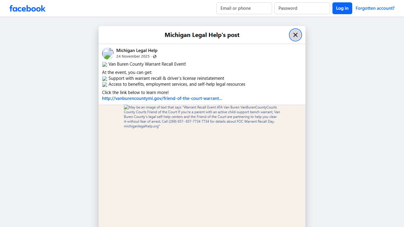📣 Van Buren County Warrant Recall... - Michigan Legal Help Facebook